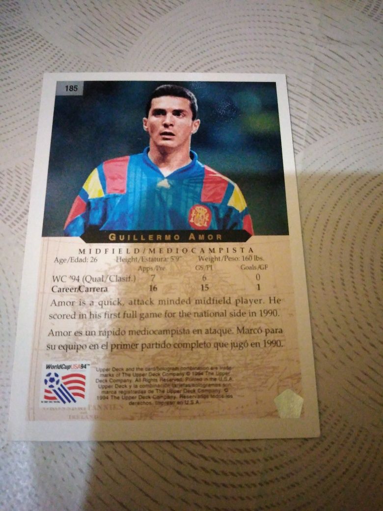 Karta World cup USA 94 Guillermo Amor Hiszpania