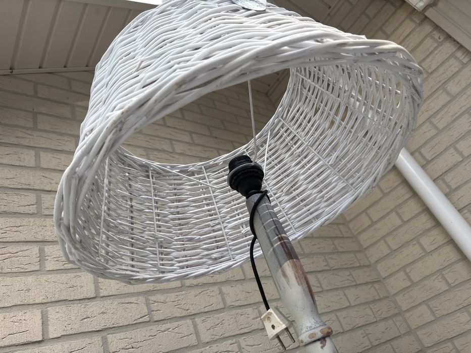 Stara drewniana PRL lampa w stylu Boho Vintage ratan rattan