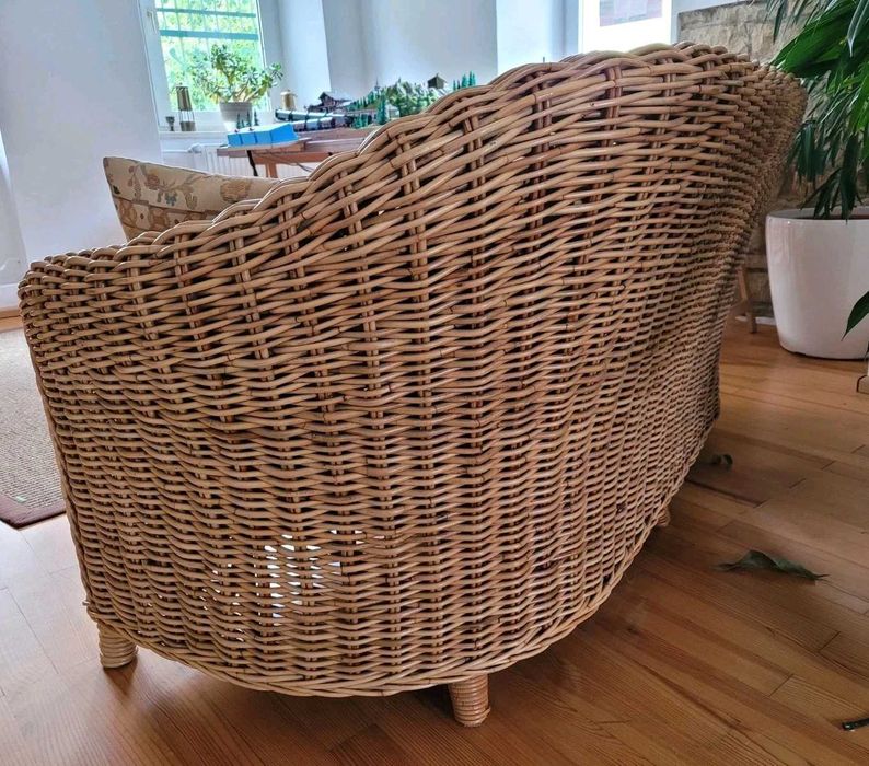 Kanapa Sofa rattanowa naturalny oplot GRUBY poduszki dwuosobowa rattan