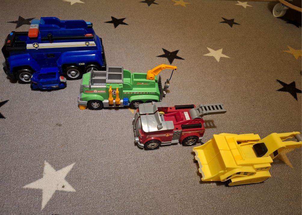 Psi Patrol Pojazd Marshalla, Chase, buldożer Rubble, ciężarówka Rocky