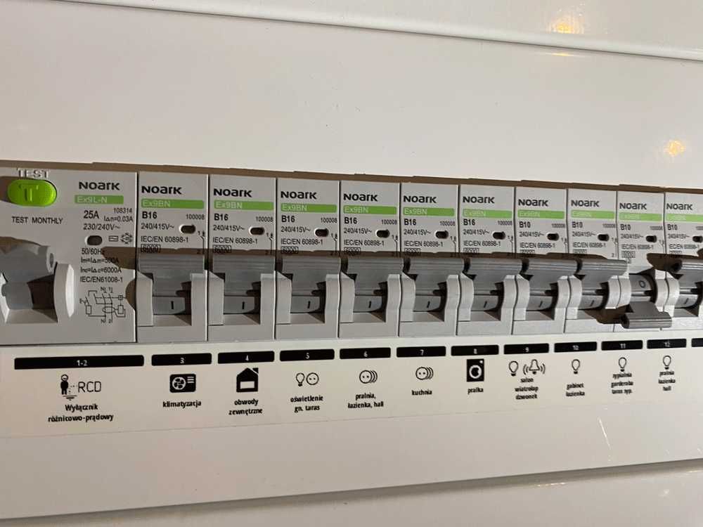 Naklejki na rozdzielnicę elektryczną opisy bezpieczniki