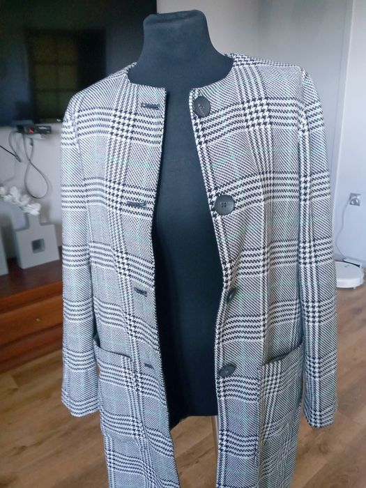 Plaszcz krata Zara damski guziki szary S