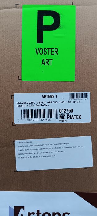 Ościeżnica prawa  regulowana Biała 140 - 160 mm Artens 80