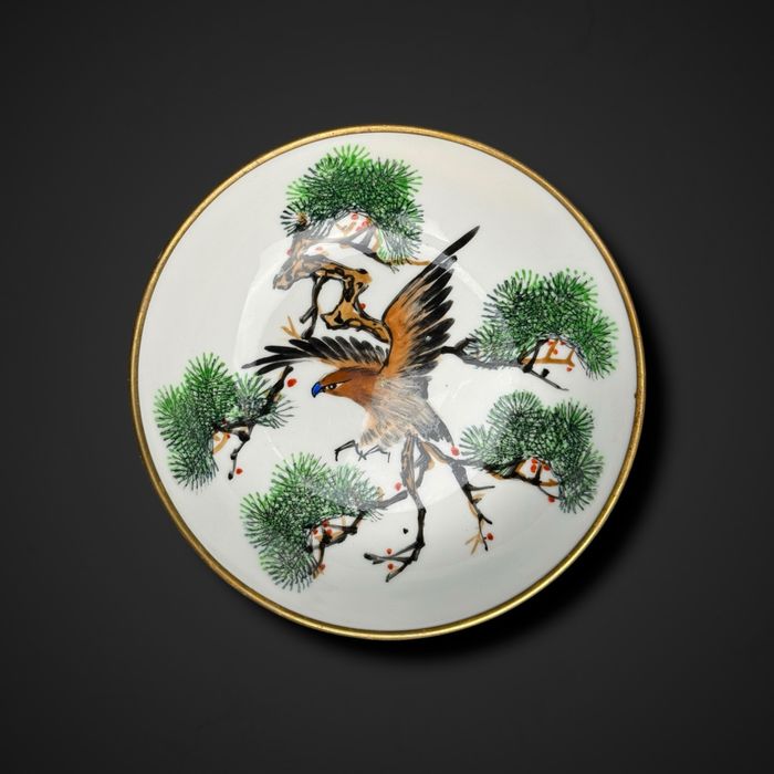 Chińska dekoracyjna miska metalowe okucie ptaki kwiaty B5/091311