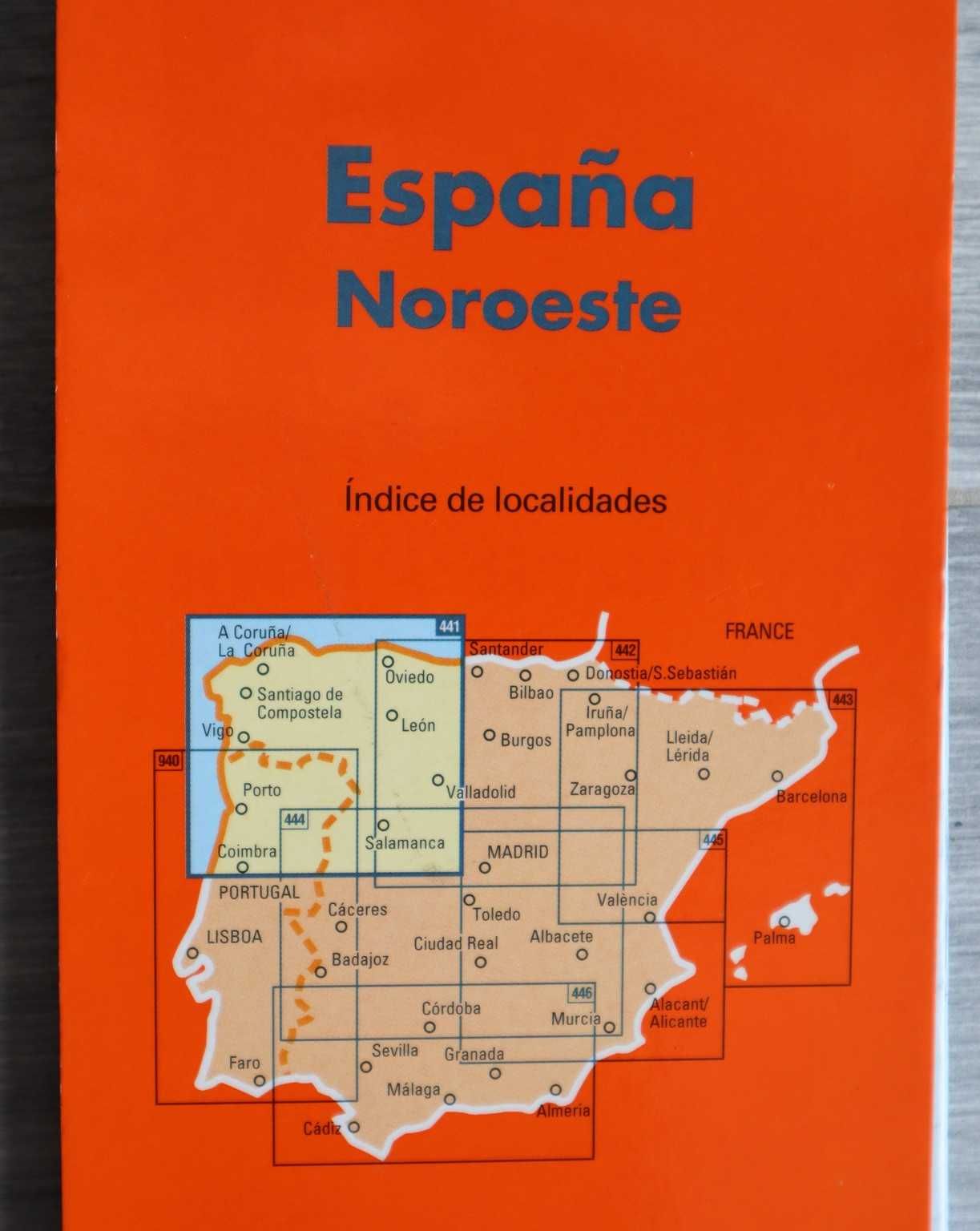 Mapa estradas noroeste Península Ibérica - Portugal e Espanha