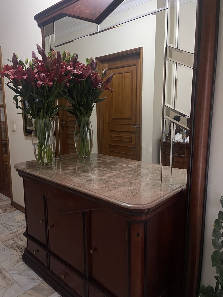 Móvel de entrada mogno c/pedra mármore PREÇO PARA DESPACHAR