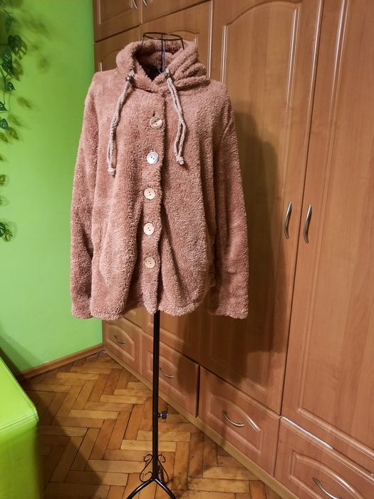 Brzoskwiniowa-nowa- Bluza/kurtka z futrzanego polaru