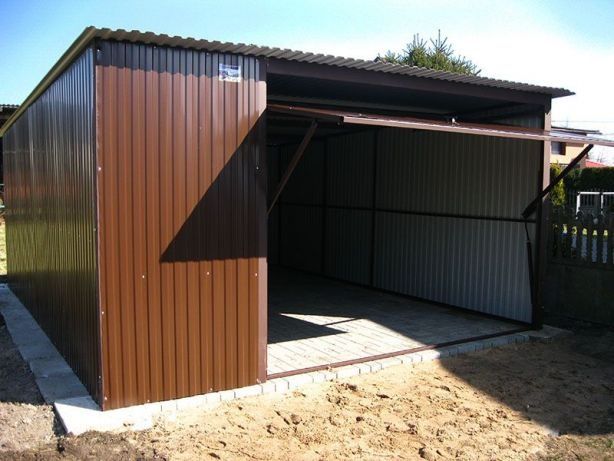 Garaże Blaszane 4x5 brąz 1 gat. brama uchylna Garaż Blaszany Blaszak