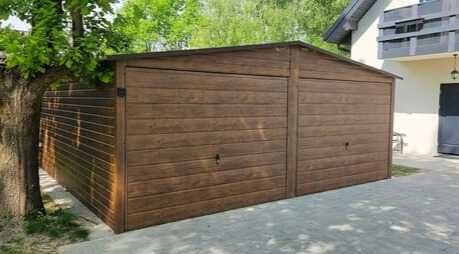 Garaż blaszany 6x5,8 drewnopodobny dwustanowiskowy dwuspadowy
