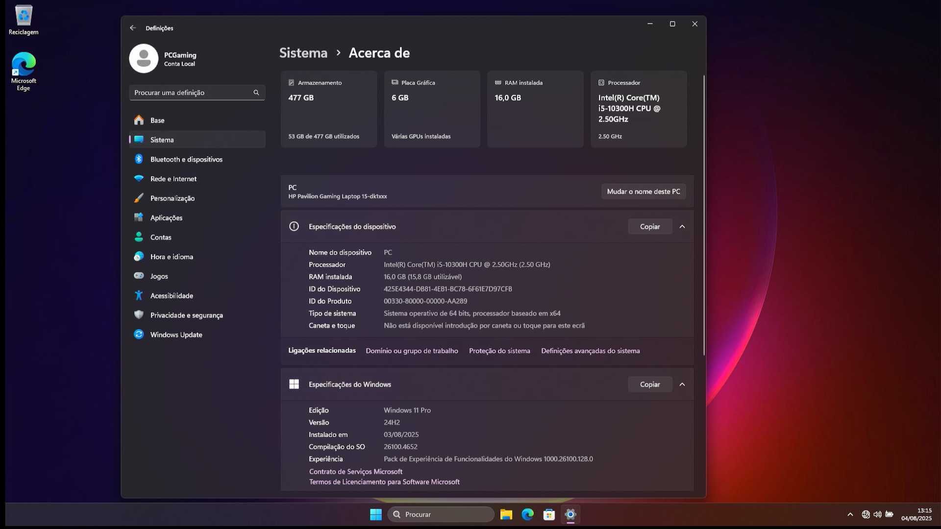 Portátil RTX 2060 + I5-10300h