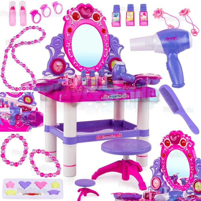Toaletka z lustrem dla dzieci salon piękności suszarka światła dźwięki