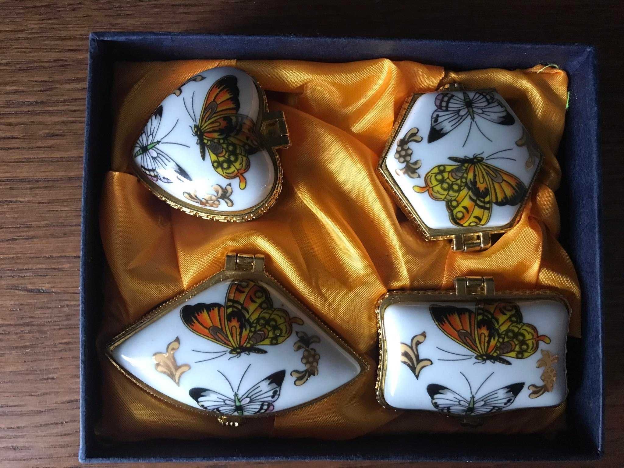 Porcelanowe puzderka szkatułki motyl zestaw