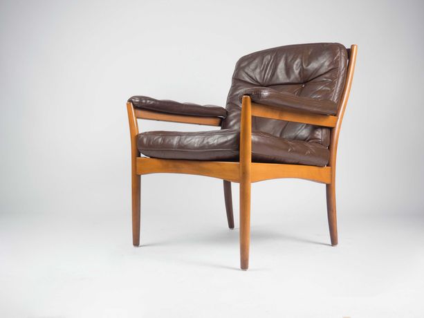 Skórzany wygodny szwedzki fotel Gote vintage PRL design