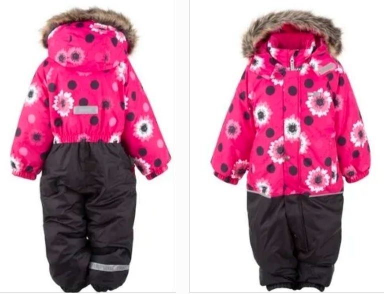Kombinezon zimowy dziewczęcy z kapturem, różowy, kwiaty, Lenne