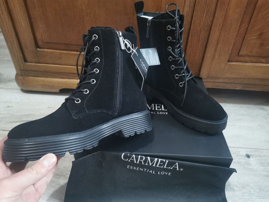 Buty skórzane botki carmela czarne zamszowe nowe rozmiar 38