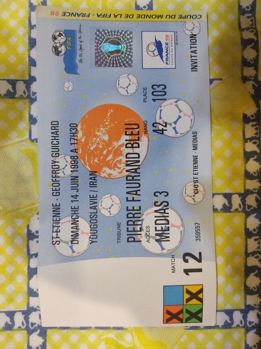 Bilhete Irão Jugoslávia mundial 1998