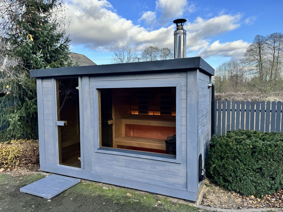 Sauna ogrodowa prysznic ocieplona piec na drewno promienniki infrared