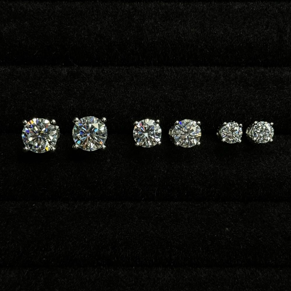 Сережки з діамантами (муассанітами) 1, 2, 4 ct пусети з різьбою