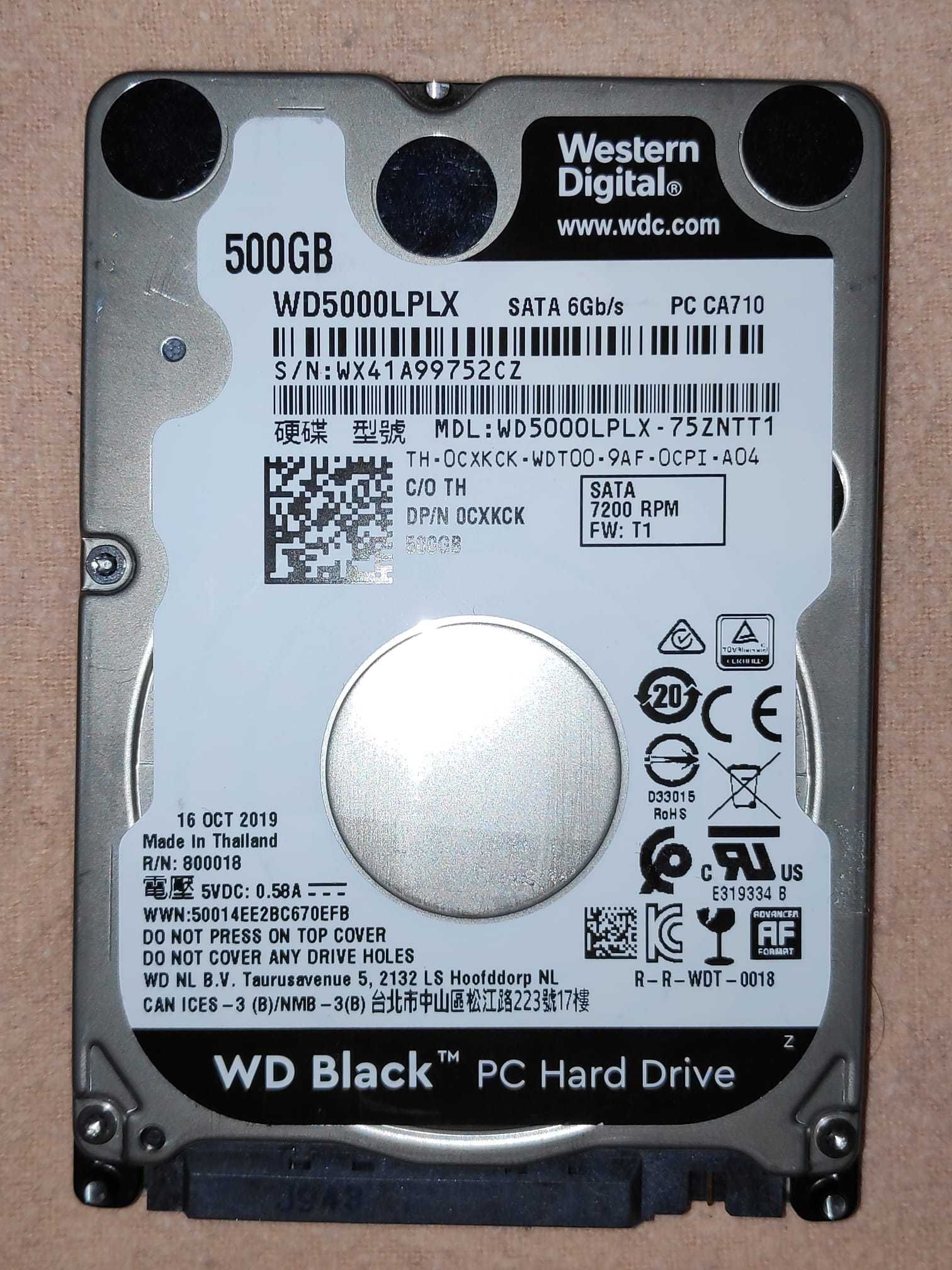 disco HDD 2.5" WD Black 500GB (7200 RPM)