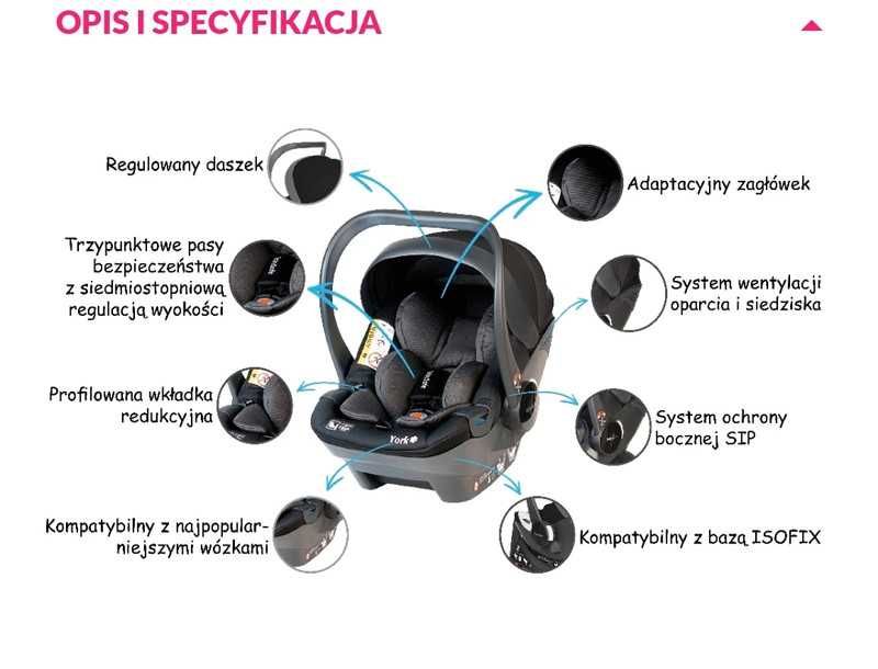BabySafe York Fotelik Samochodowy 0-13 kg Grey Black