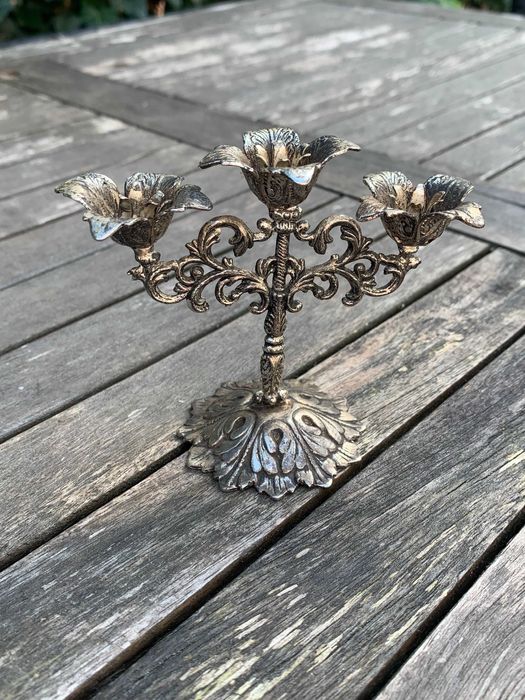 miniaturowy świecznik, kandelabr, posrebrzany, Vintage