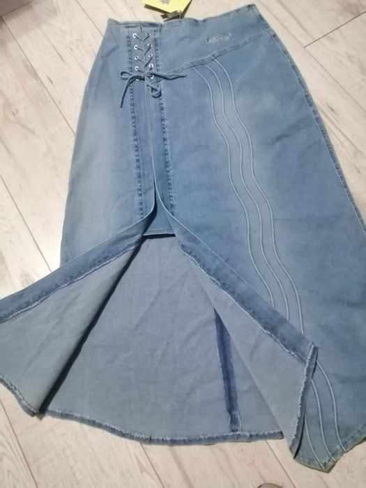 Spódnica jeansowa, r M, midi, asymetryczna