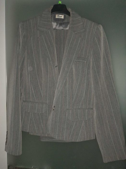 Komplet Marynarka spodnie 38 szara szerokie garsonka spodnium