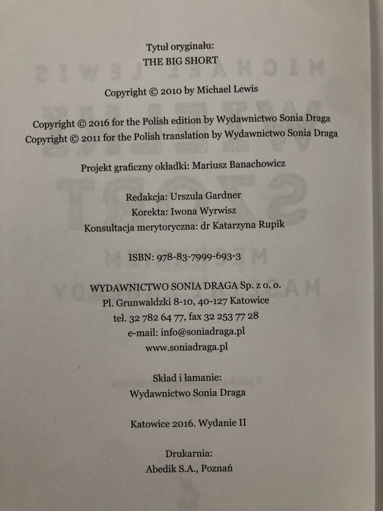 Wielki Szort, Michael Lewis, wydanie II, 2016