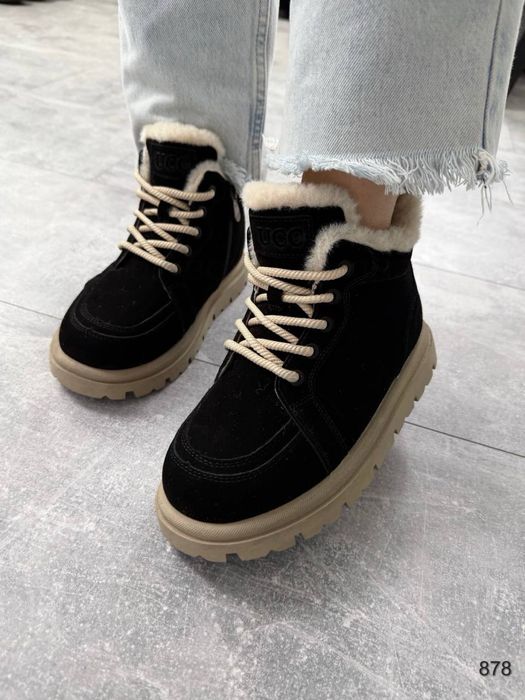 Черевики жіночі натуральна замша хутро чорні