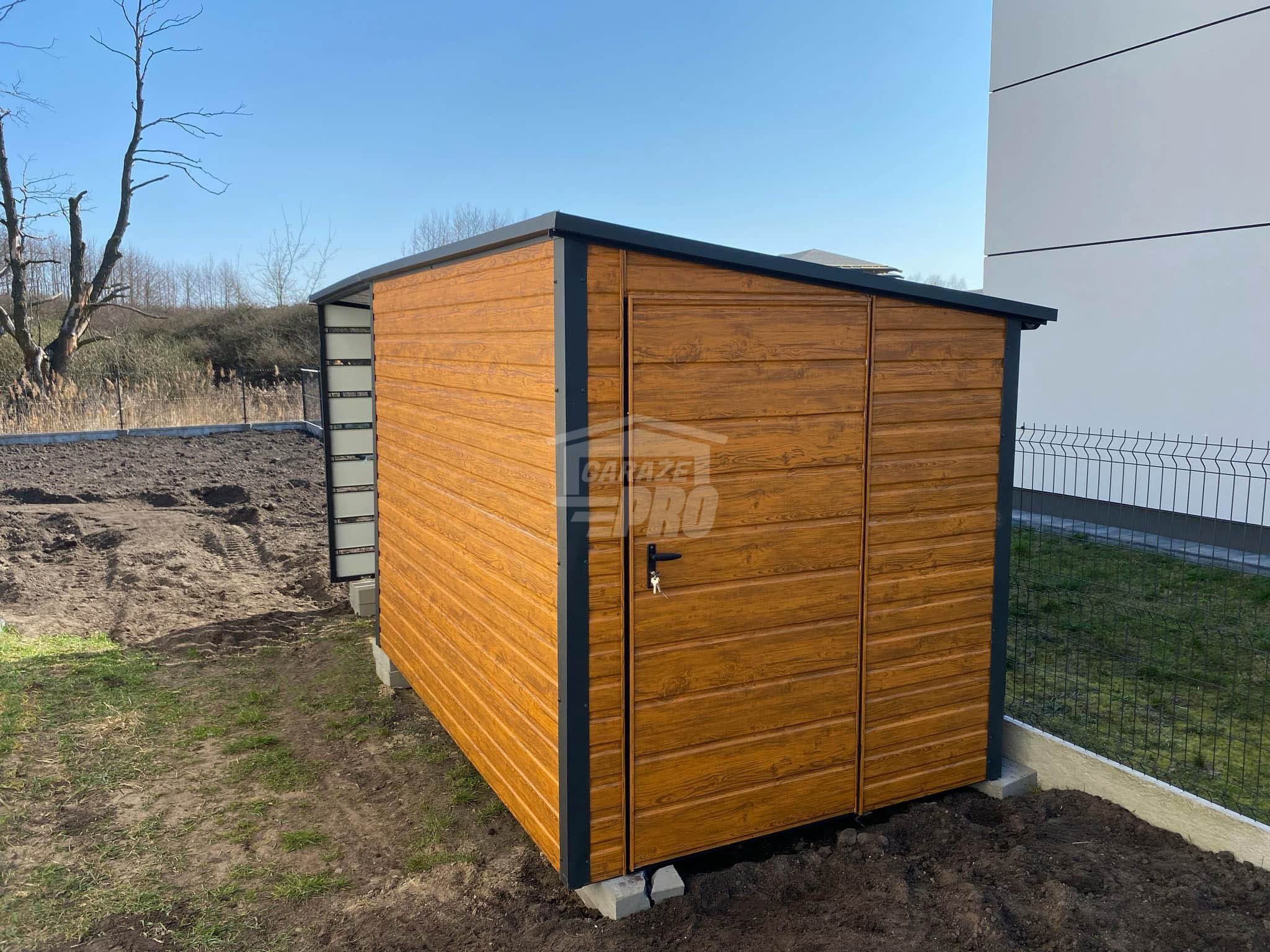 Schowek Domek Ogrodowy 3x2m + wiata 3m  Drzwi  dach spad w tył GP552