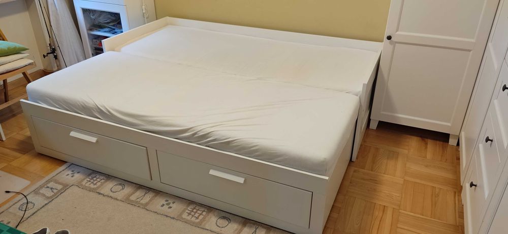 Łóżko IKEA BRIMNES [02] + 2 materace MALVIK (80x200/160x200)