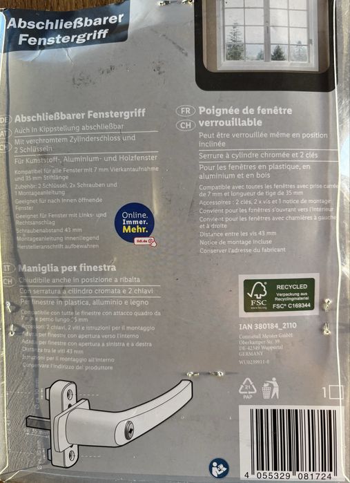 Klamka okienna conmetal szary