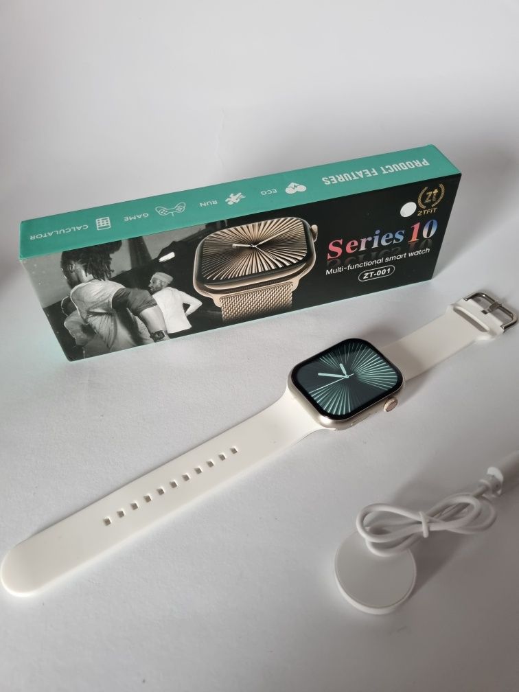 Smartwatch 10 seria Srebrna koperta na białym pasku