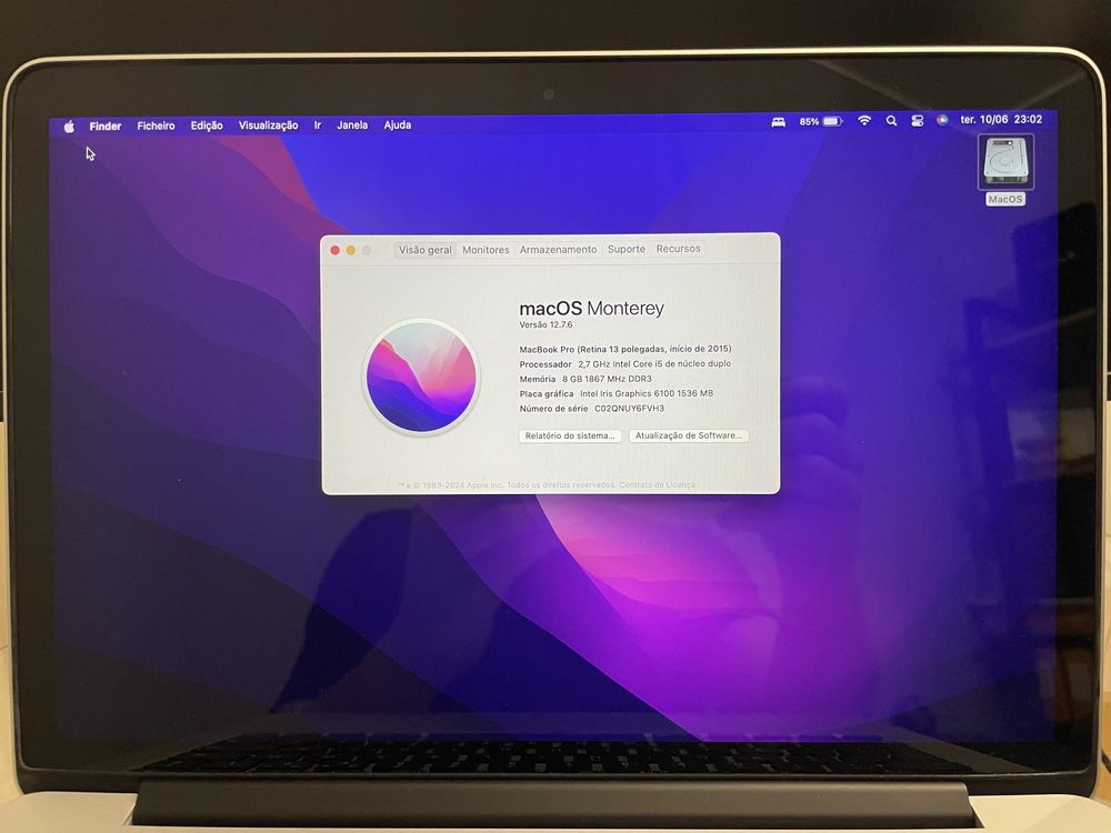 Mac Book Pro 13”, 2015, 8Gb RAM, 1Tb armazenamento