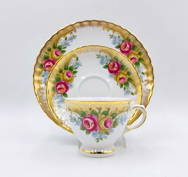 Trio filiżanka Winterling róże kwiaty złocona różami retro antyk