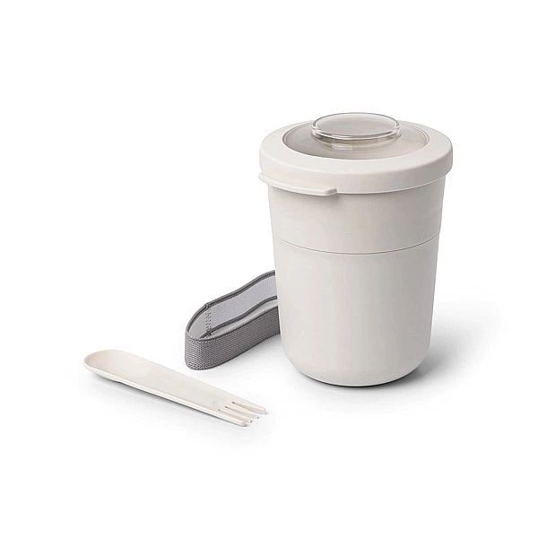 Pojemnik na jogurt 2w1 ze sztućcem i gumką beżowy / Amuse