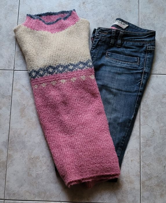 Calça ganga e camisola de lã