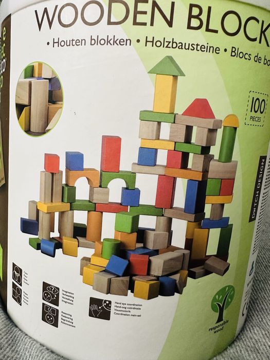 Wiaderko drewnianych klocków Youeco - stan idealny