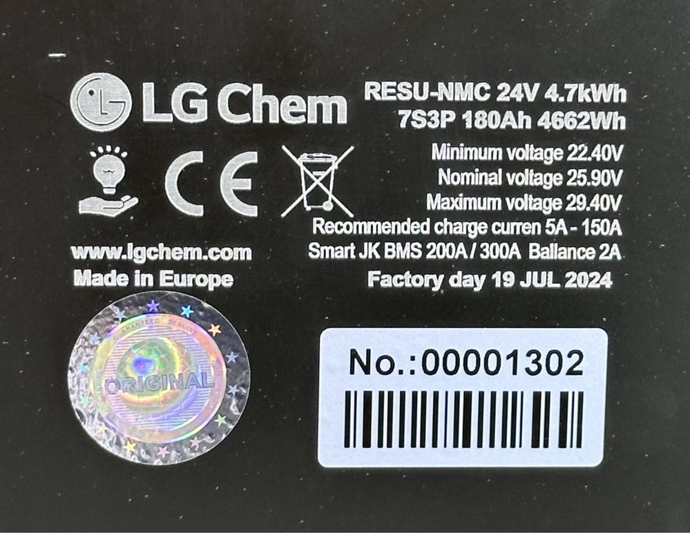 Аккумулятор LG Chem 7S3P 180Ah 4.66kWh BMS 200A для 24V інверторів