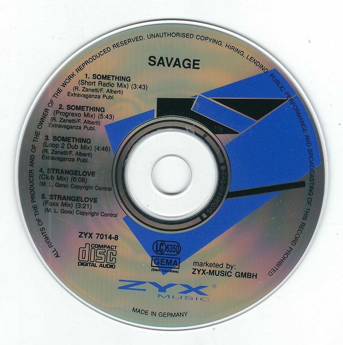 Maxi CD Savage - Something And Strangelove (1993) (ZYX Music)