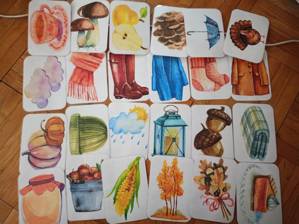 Autumn Jesień Flashcards + Gra przedszkole dla dzieci ENG