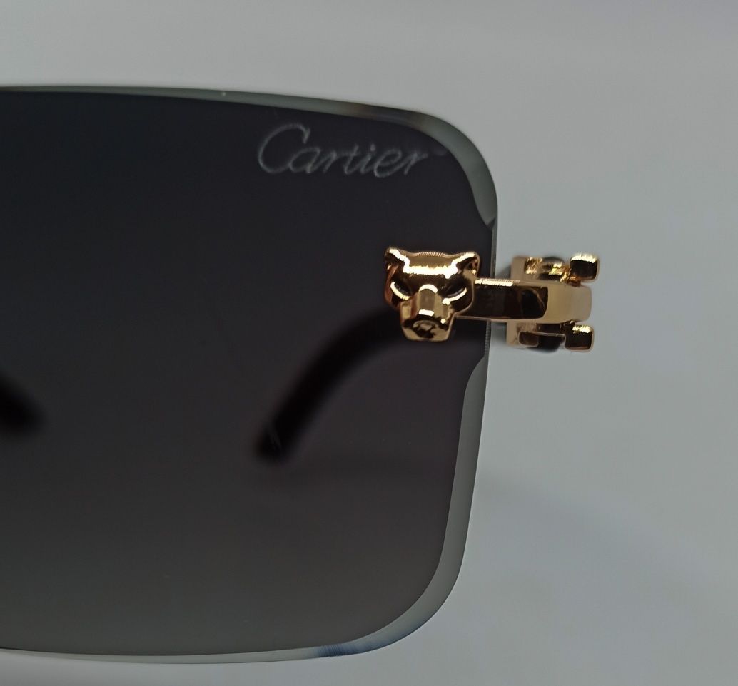 Cartier очки унисекс темно серые узкие безоправные в золотом металле