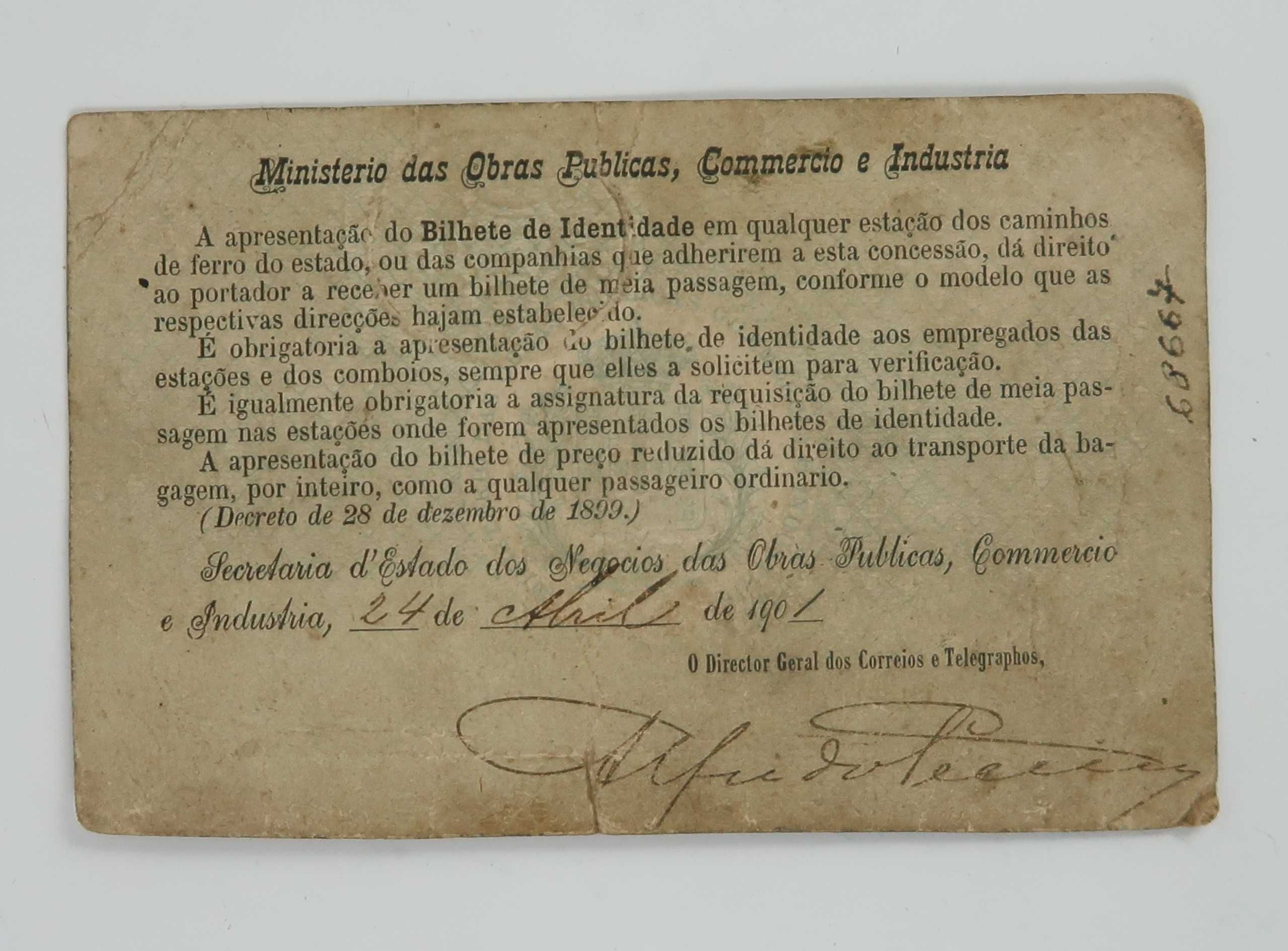 Bilhete 1901 - Ministério das Obras Publicas, Commercio e Indústria