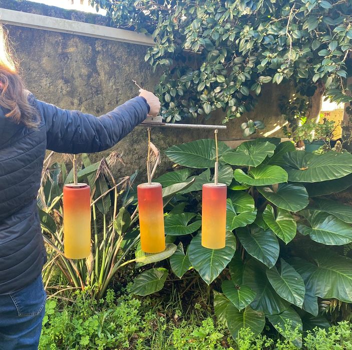 Dois Candeeiros De 3 Lâmpadas Cada, Copos Em Vidro