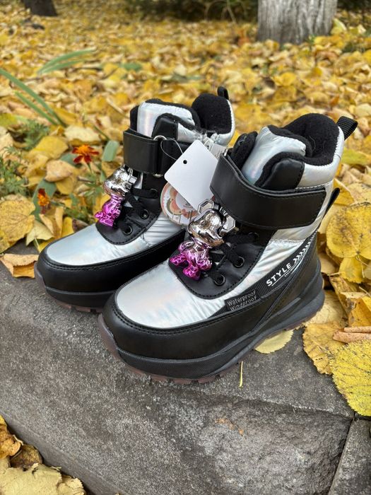 Дутики дівчачі сріблясті зима термо чобітки черевики ботинки дівчинки