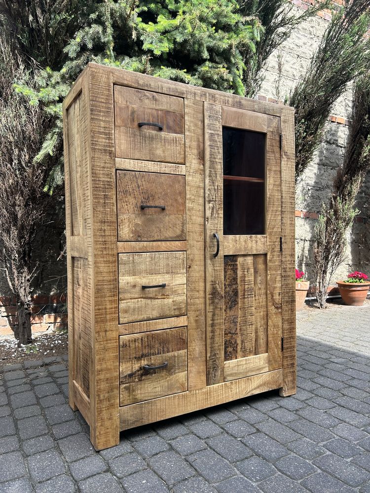 Komoda Kolonialna Witryna Loft Kredens Lite Drzewo Teak Stan BDB
