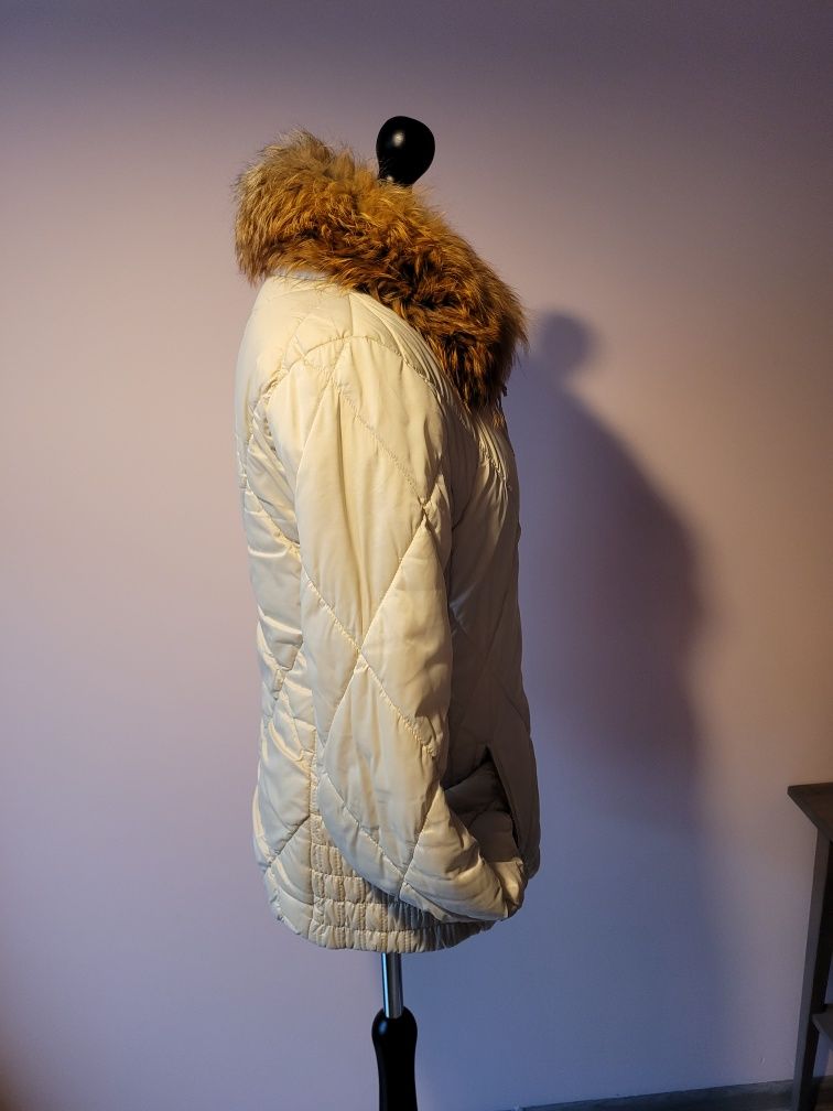 Henry Cotton's 40 42 L XL beżowa kurtka futerko lis rude