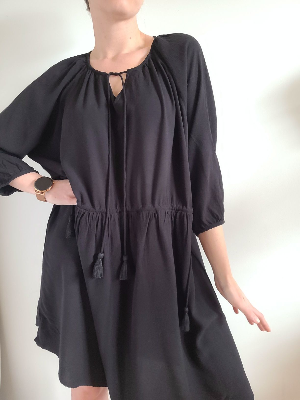 Czarna sukienka oversize boho rayon premium Custommade