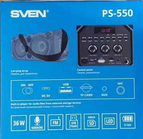 Колонка SVEN PS-550 Black bluetooth,підсвічування,караоке36W гар.12міс