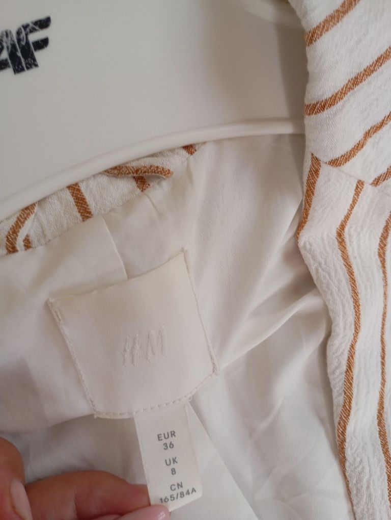 H&M S jednorzędowa marynarka w paski biało-beżowa